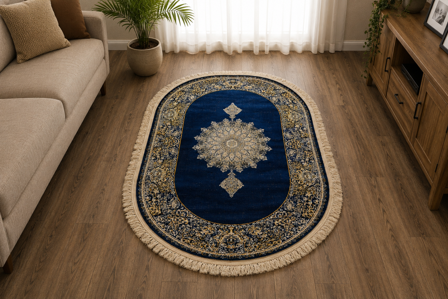 Royal Blue Oval Turkish Rug 3x5