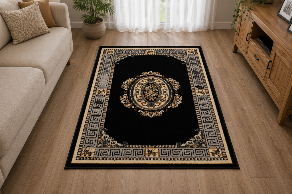 Classic Black Medallion Turkish Rug