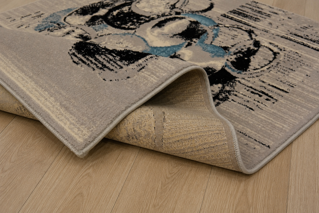 Modern Abstract Grey & Blue Turkish Rug