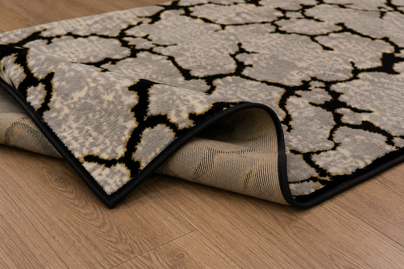 Modern Abstract Stone Pattern Rug (Grey & Black)