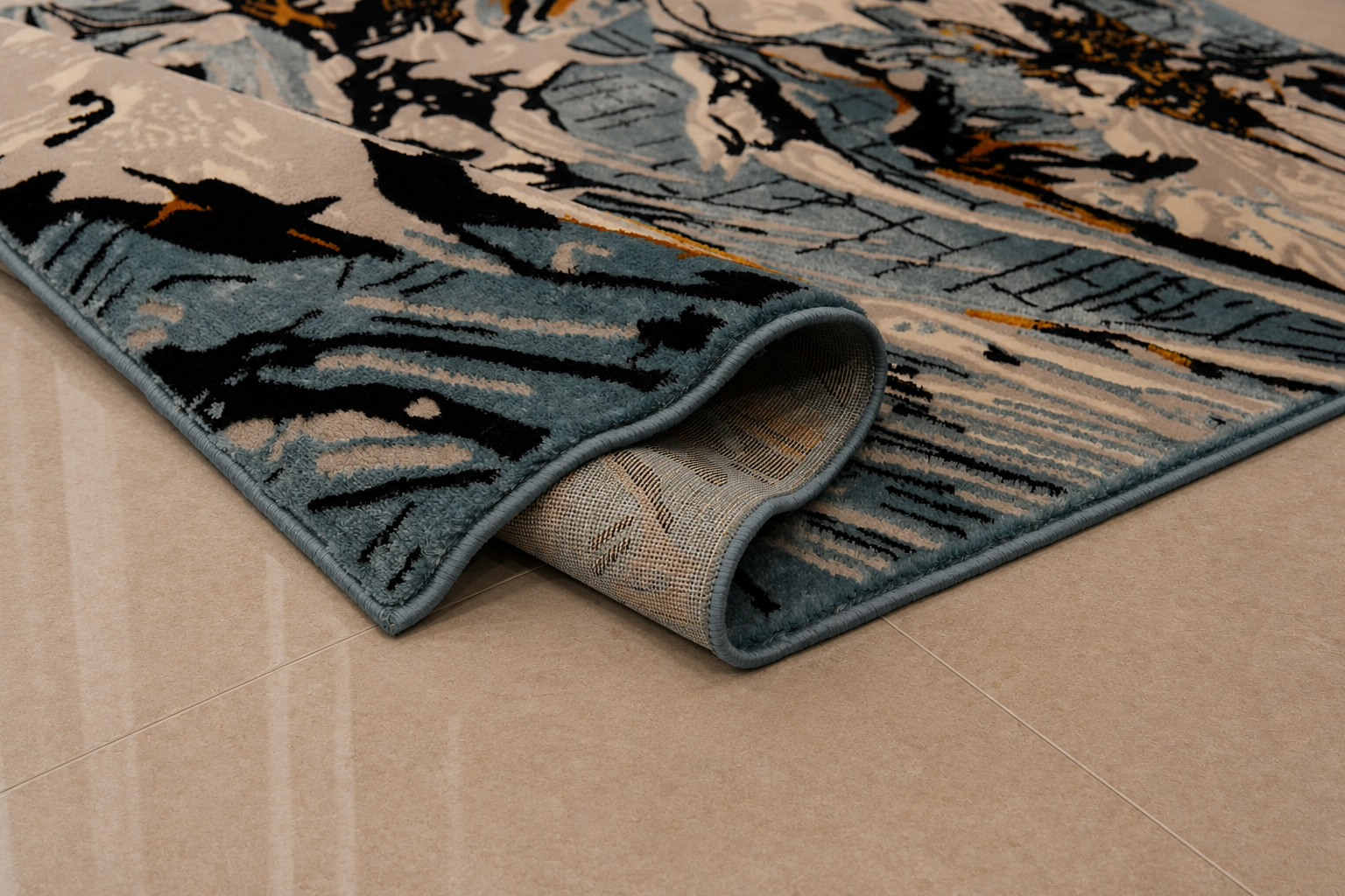 Iranian Blue Geometric Area Rug
