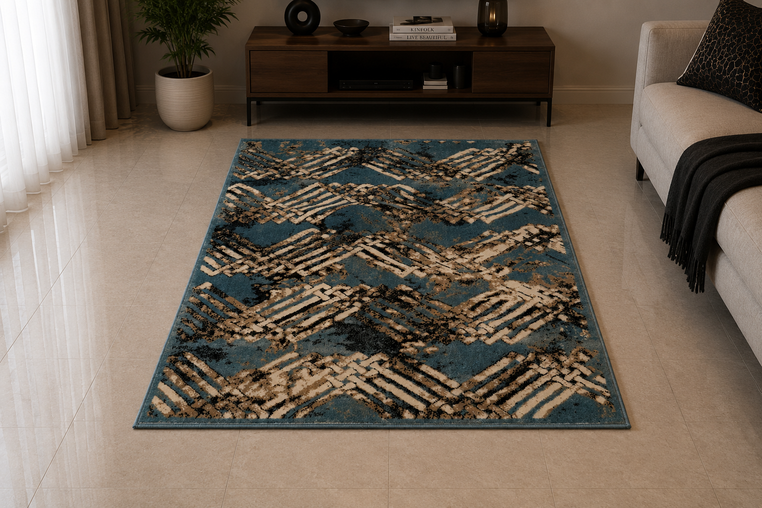 Iranian Blue Geometric Area Rug